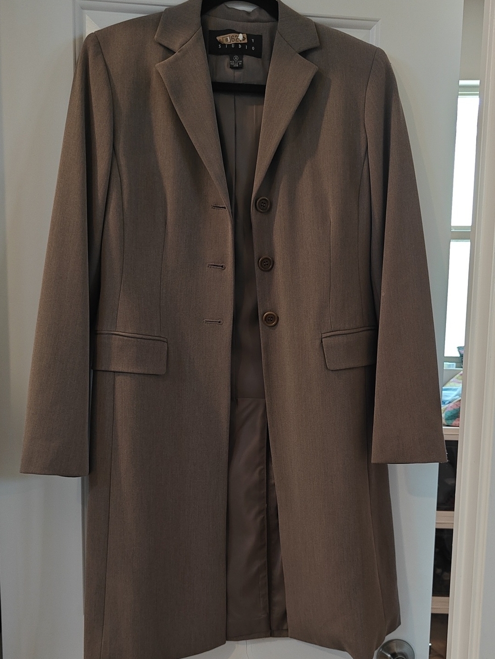 Vintage Taupe Longline Single-Breasted Blazer
